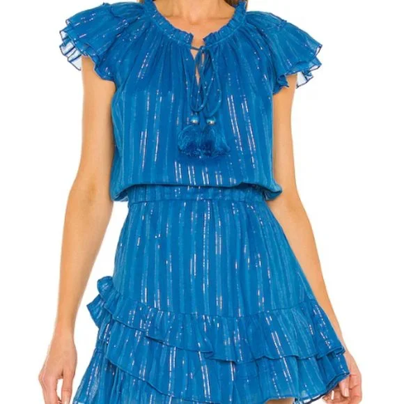 Karina Grimaldi Daisey Metallic Mini Dress in Blue - Blue. Size S (also in XS).